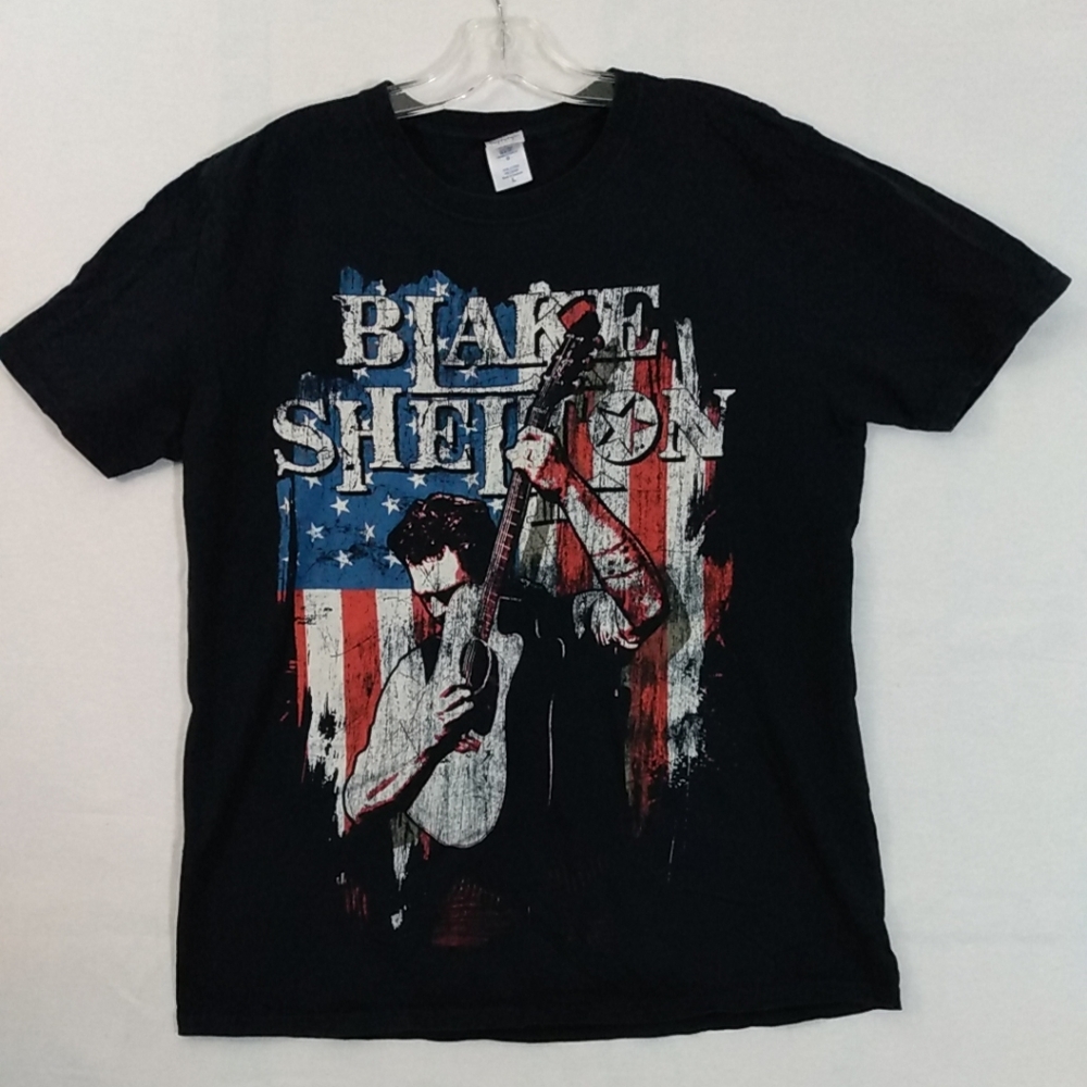 Blake Shelton Well Lit And Amplified 2012 Tour Tshirt Mens L Black US Flag